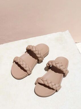Kaanas Braided Double-Strap Sandals in Nude Blush